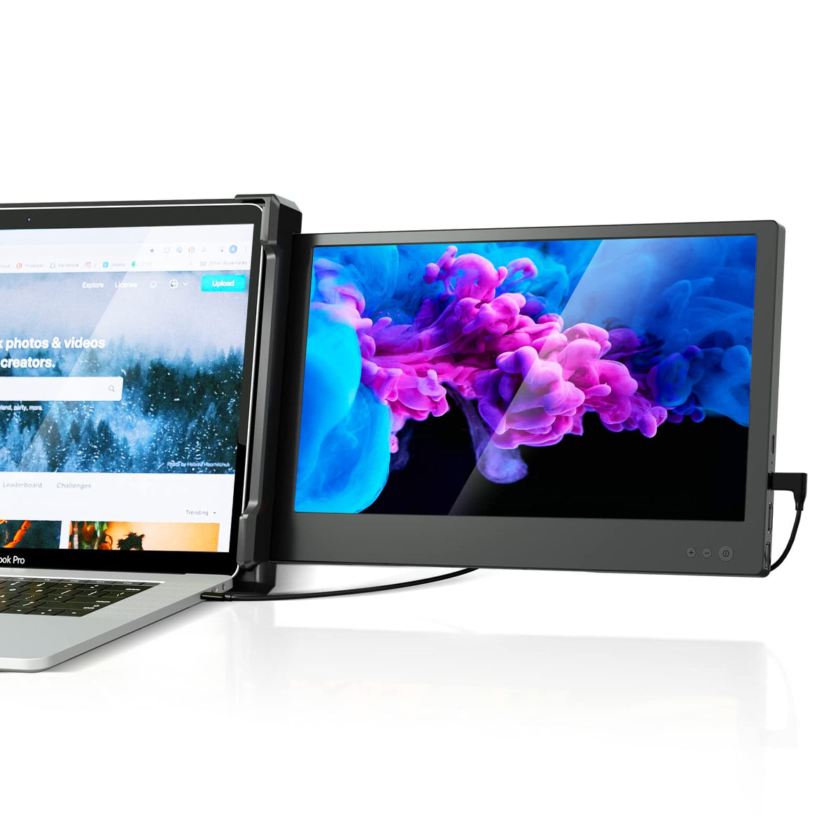 Alecewey portable monitor attached to a laptop in dual display mode for on the go productivity