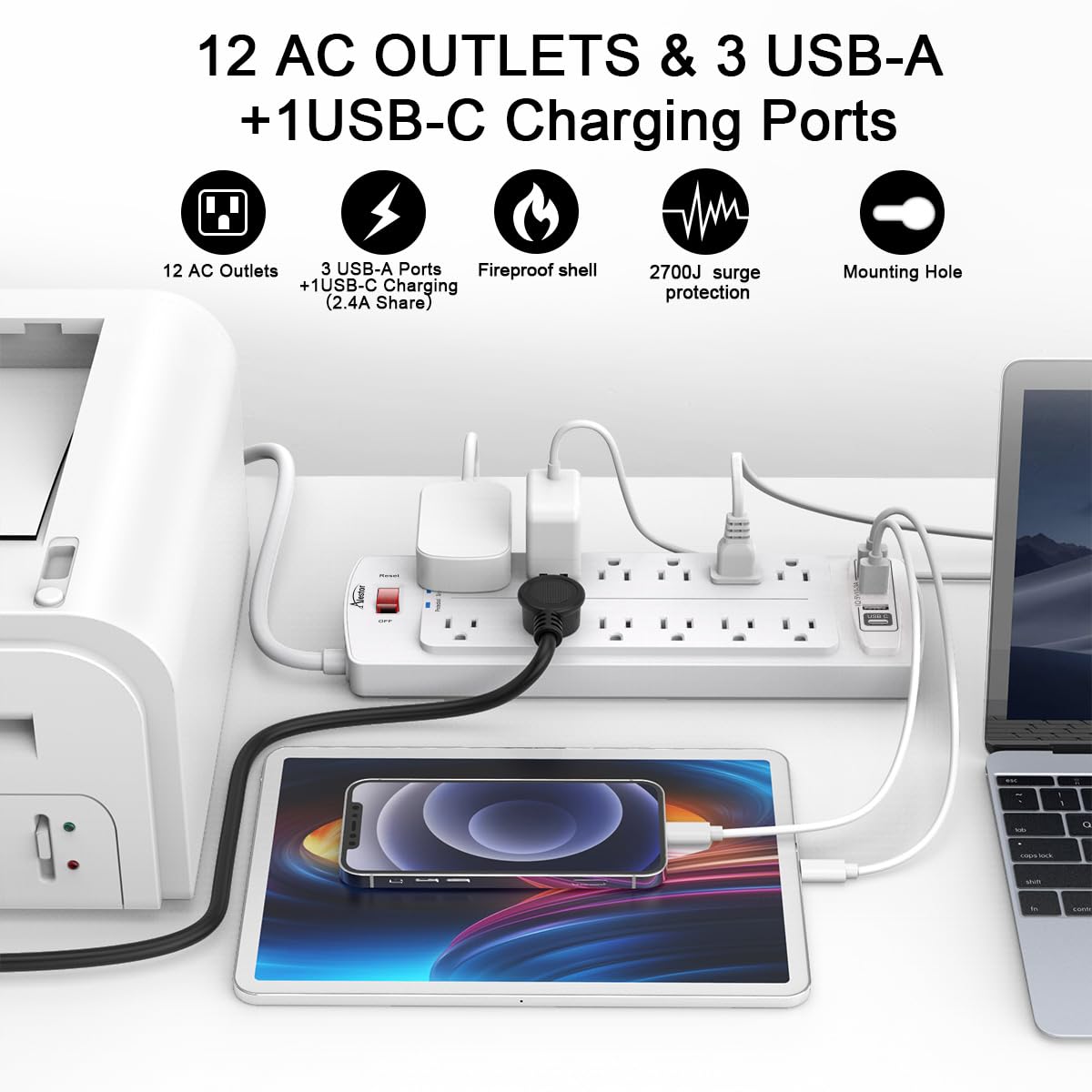 Alestor close-up of USB ports highlighting USB-C and USB-A smart charging convenience