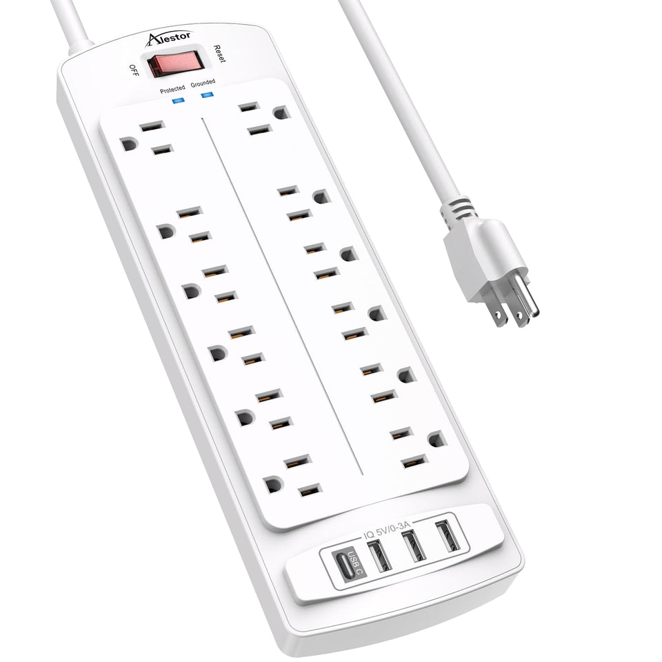 Alestor Power Strip with twelve outlets and surge protection for home and office