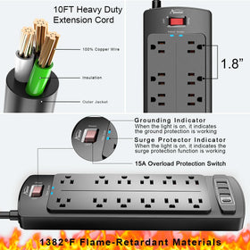Alestor power strip in a home office showing organized device charging