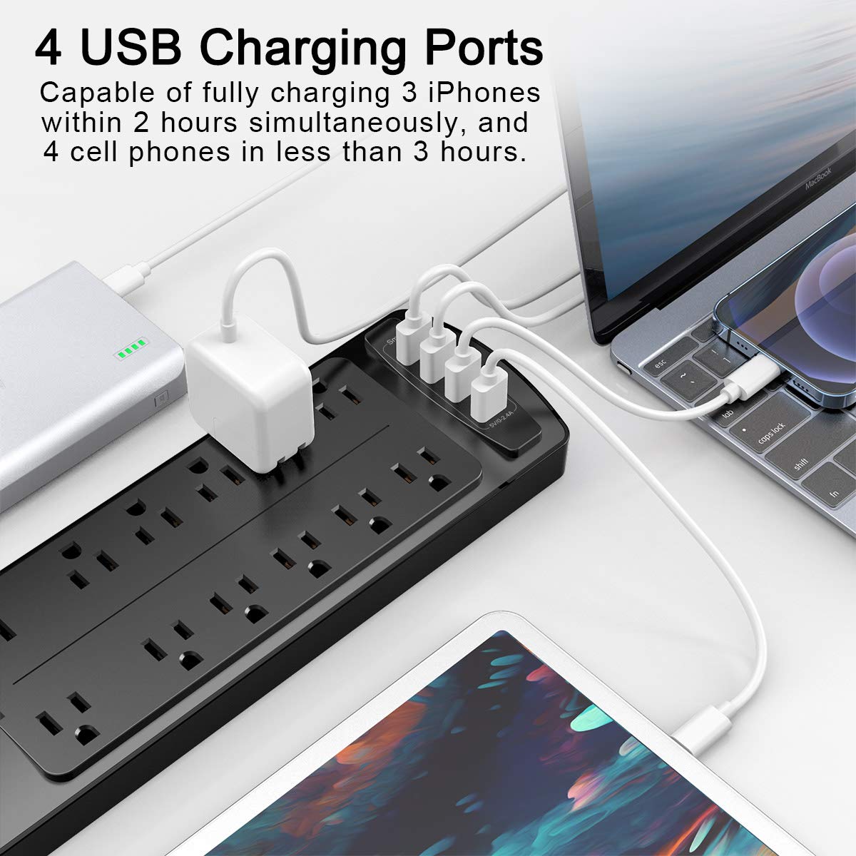 Alestor USB ports detail illustrating fast smart charging for devices