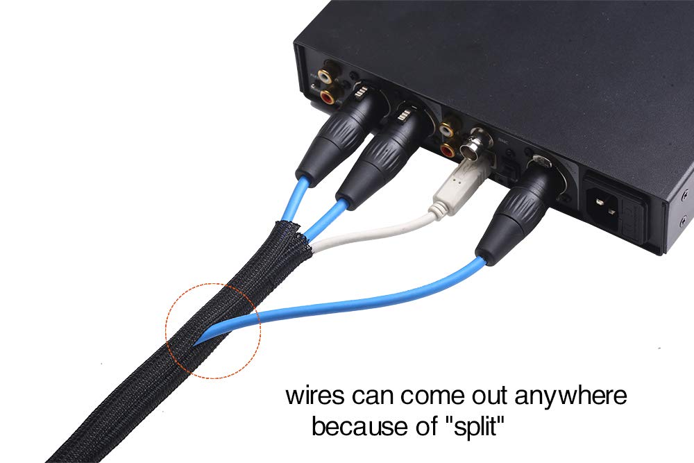 Alex Tech split cable protector being loaded with wires for tidy runs