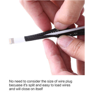 Split cable sleeve design for quick loading and neat wraps.