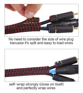 Alex Tech wire loom 10ft blackred sleeve protects cables from pet chewing.
