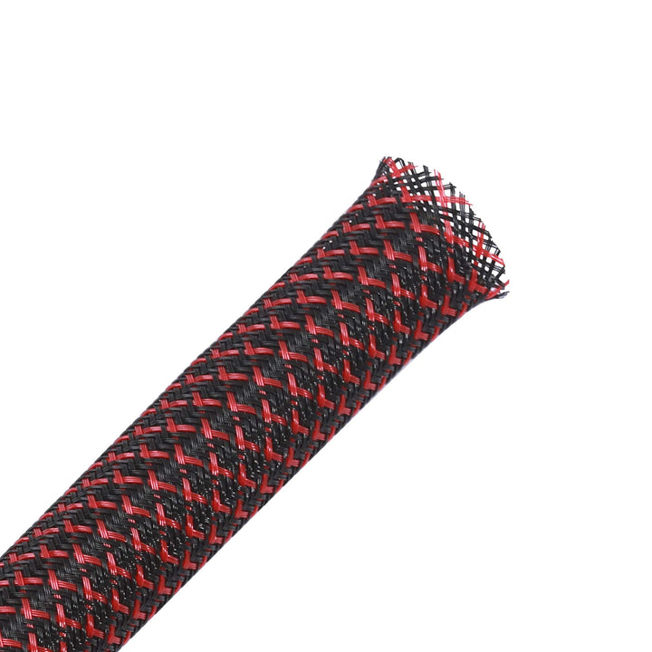Alex Tech braided sleeve, 100ft in black and red, keeps wires organized.
