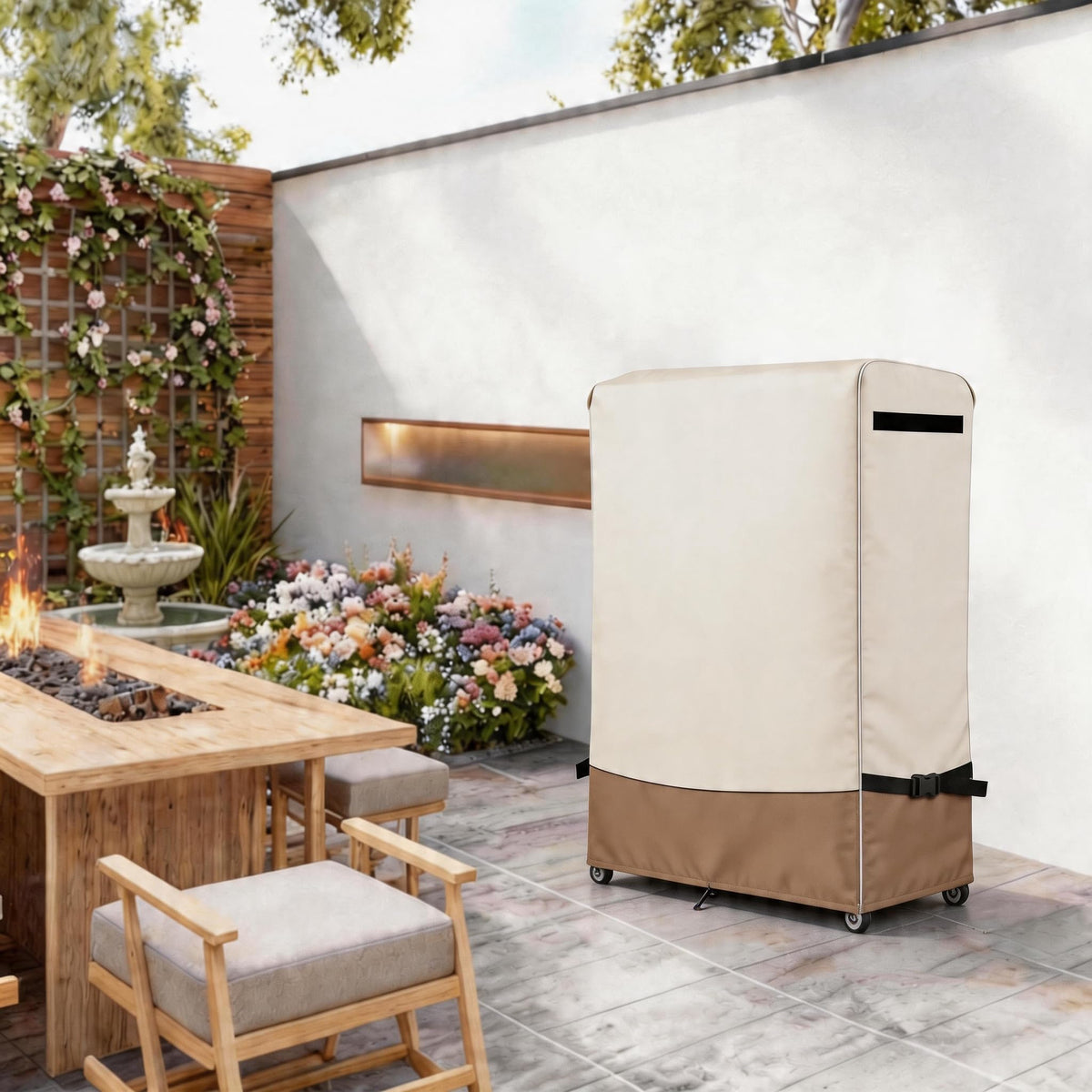 Alickwang beige cover on patio protecting screen and furniture