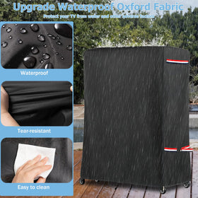 Alickwang on a patio covering a rolling TV stand to protect from rain