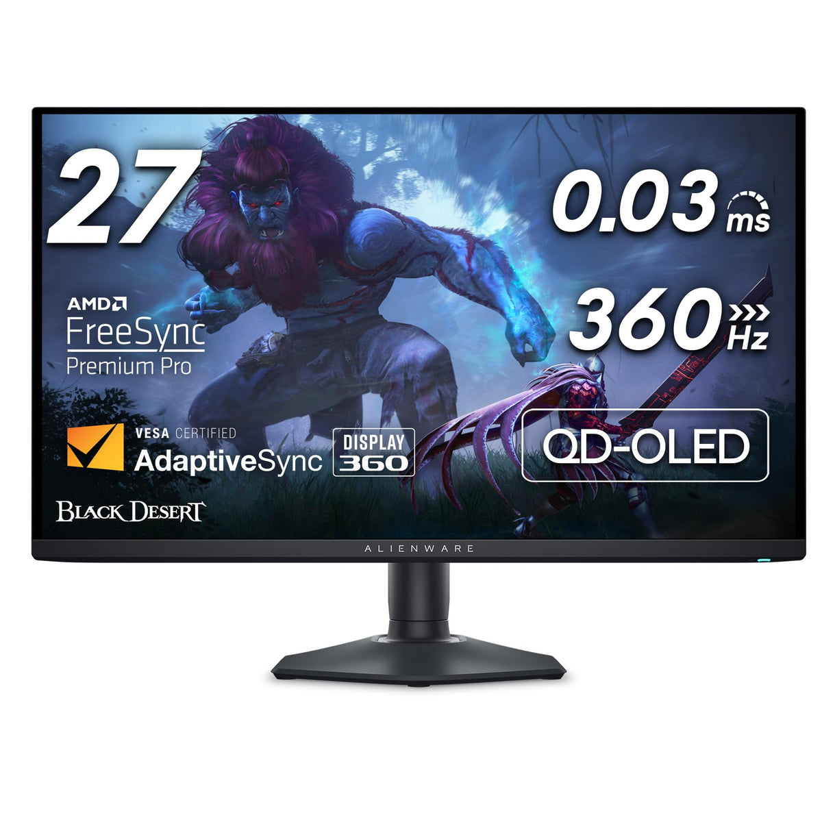 Alienware AW2725DF front view with vivid QD-OLED color for immersive gaming.