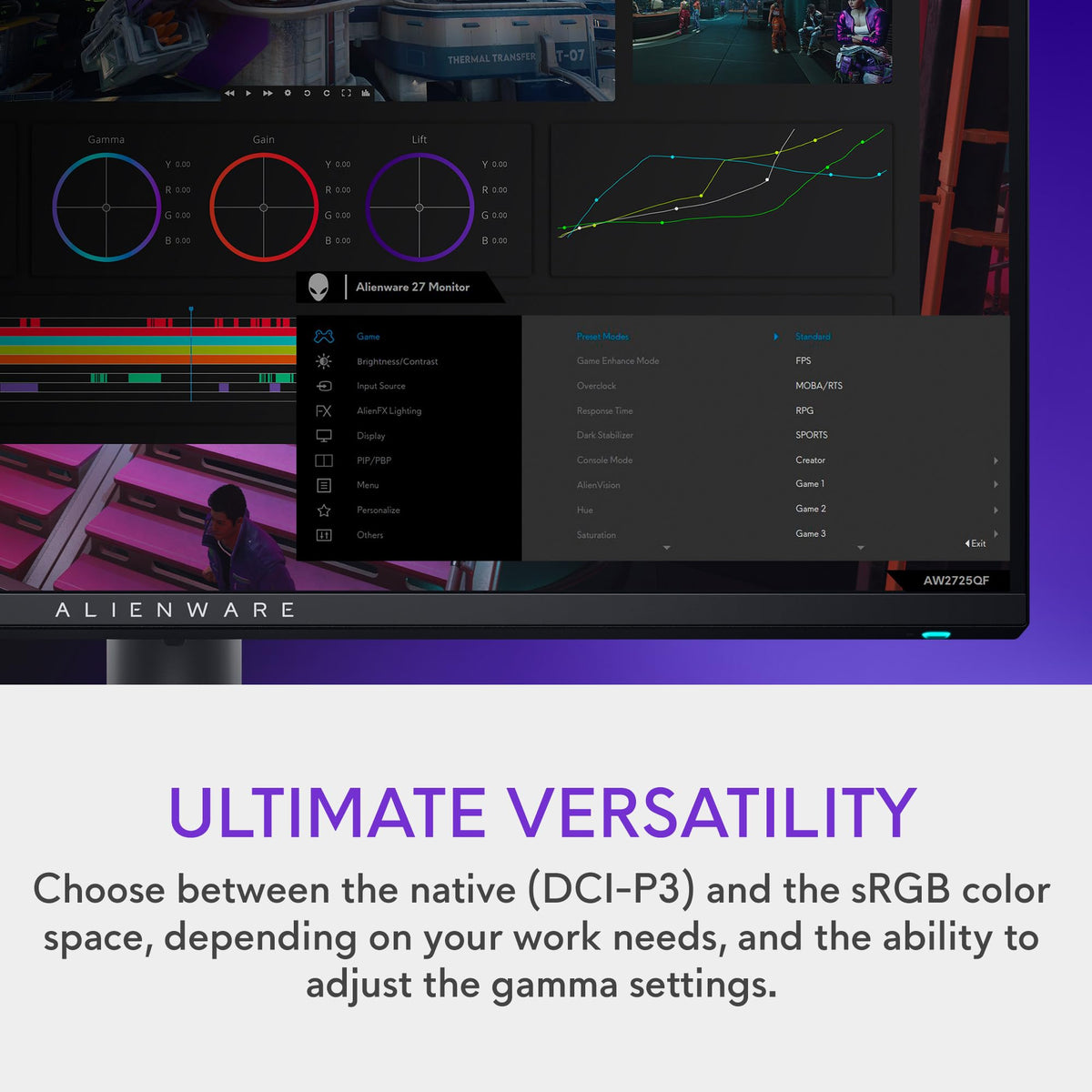 Alienware AW2725QF DisplayHDR 600 for dramatic contrast.