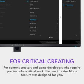 Alienware AW3423DWF Creator Mode lets you choose color spaces for content work.