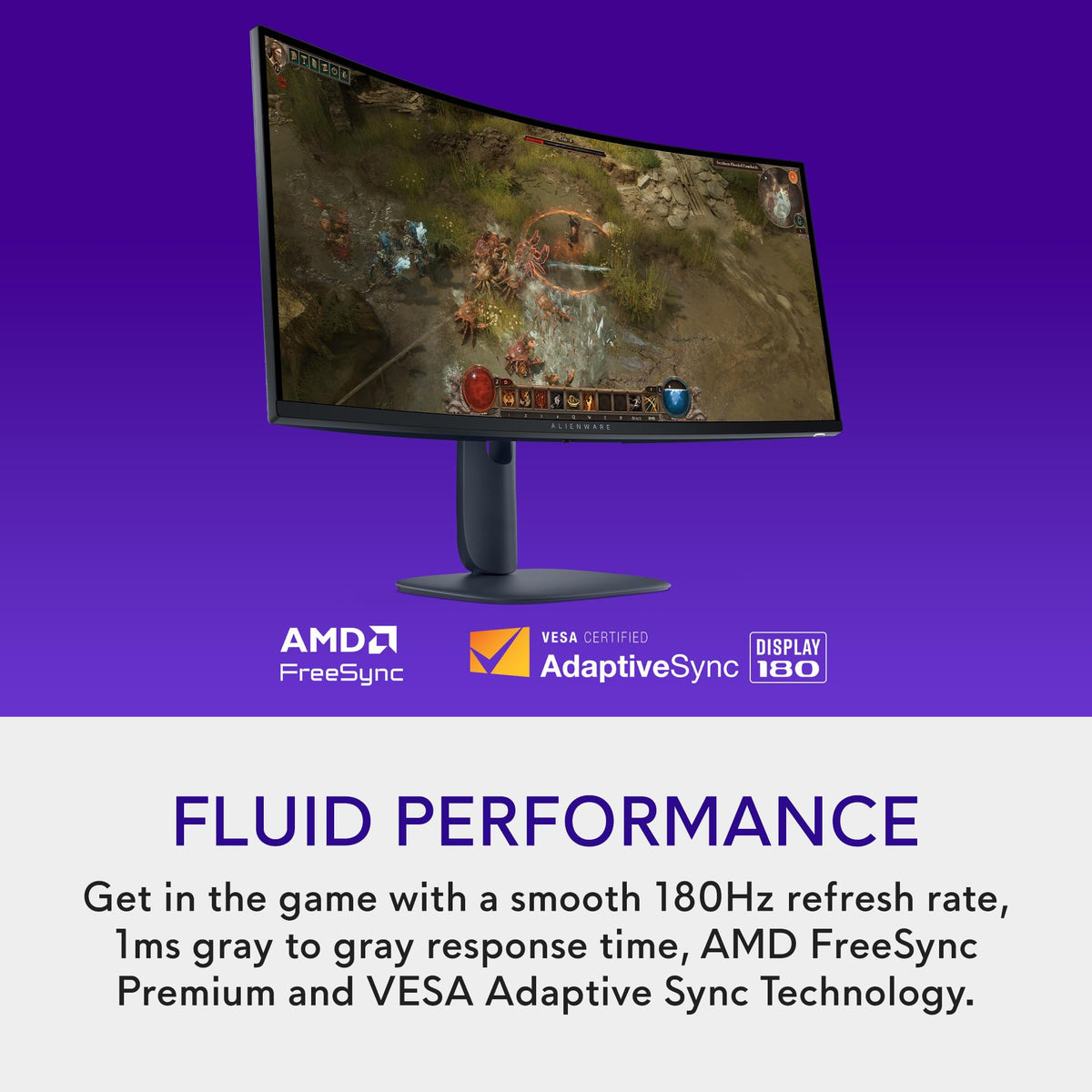 Alienware AW3425DWM 180Hz refresh promotes silky-smooth gameplay.