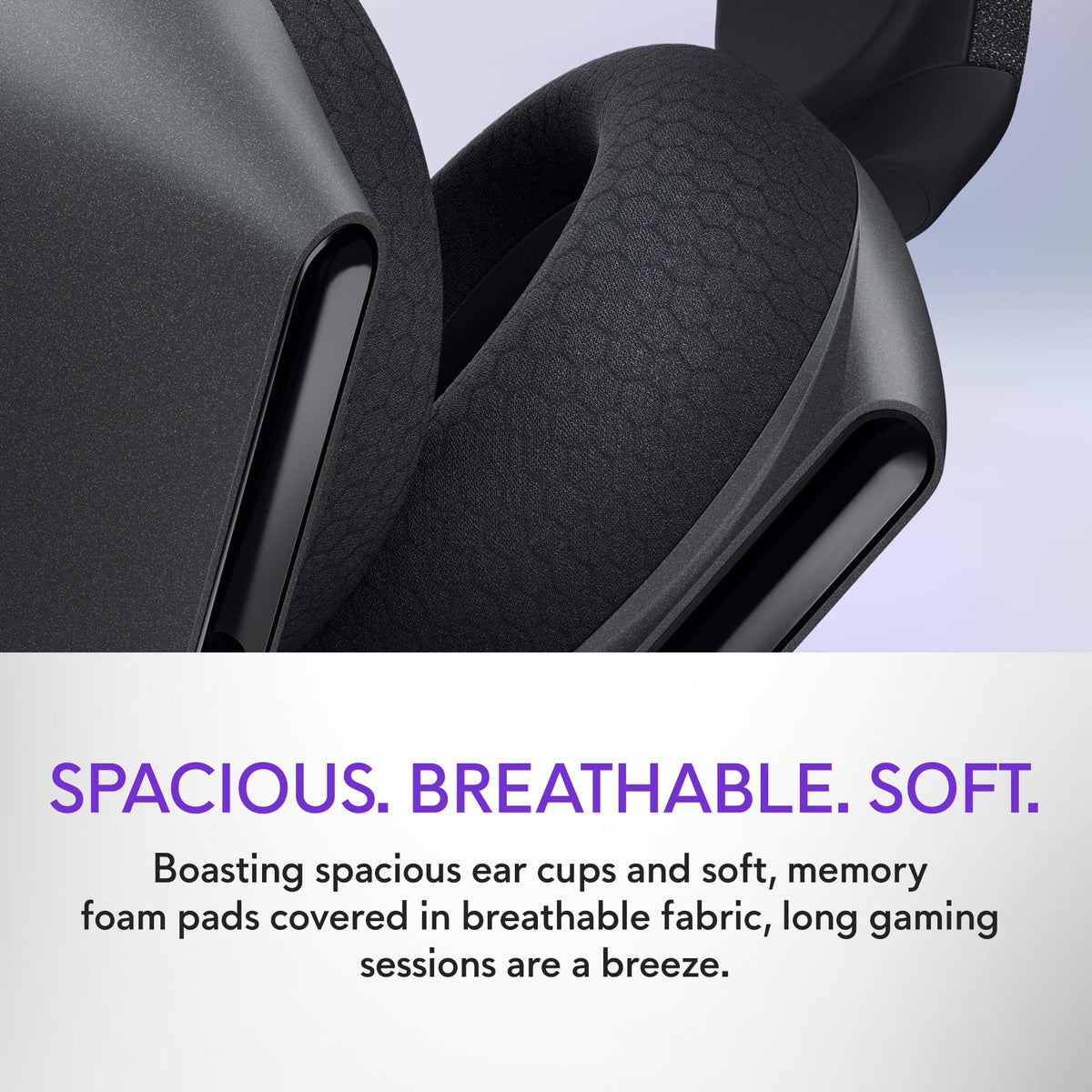 Alienware AW725H memory foam ear cushions with breathable fabric.