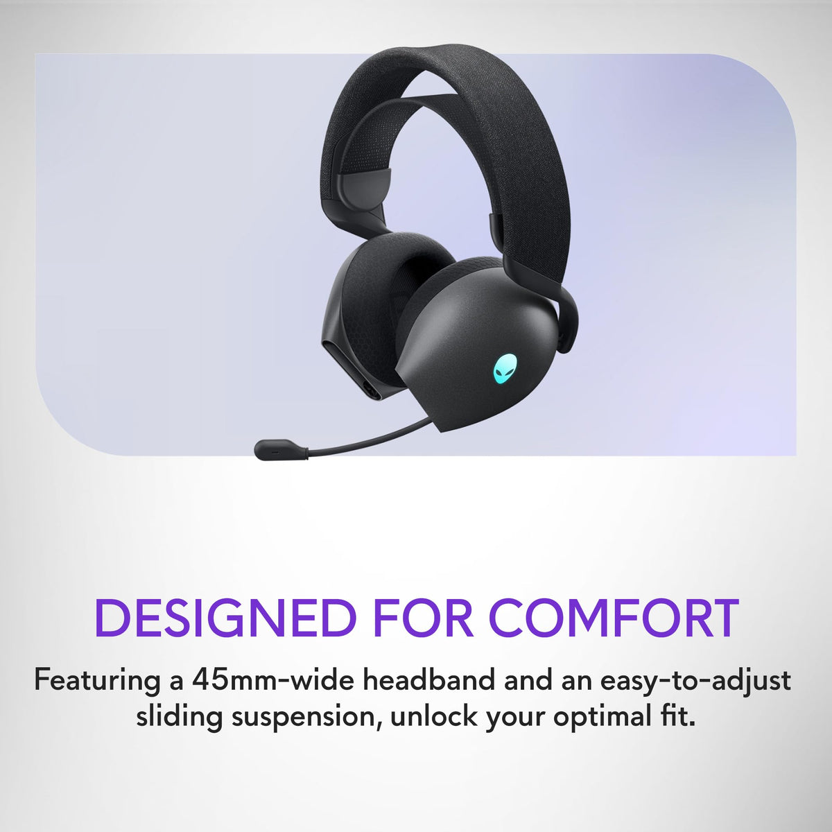 Alienware AW725H headband comfort close-up for long sessions.