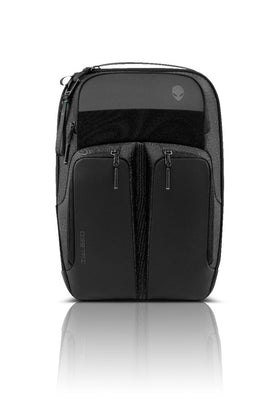 Dell Alienware front view showing sleek black pack and organized storage benefit