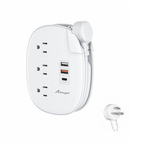 Alitayee 20W USB-C power strip front view with 3 outlets and USB ports for versatile charging