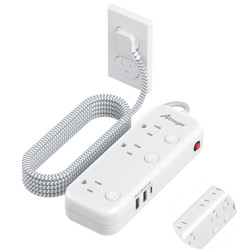 Alitayee 9-in-1 power strip with outlets and USB ports for versatile charging