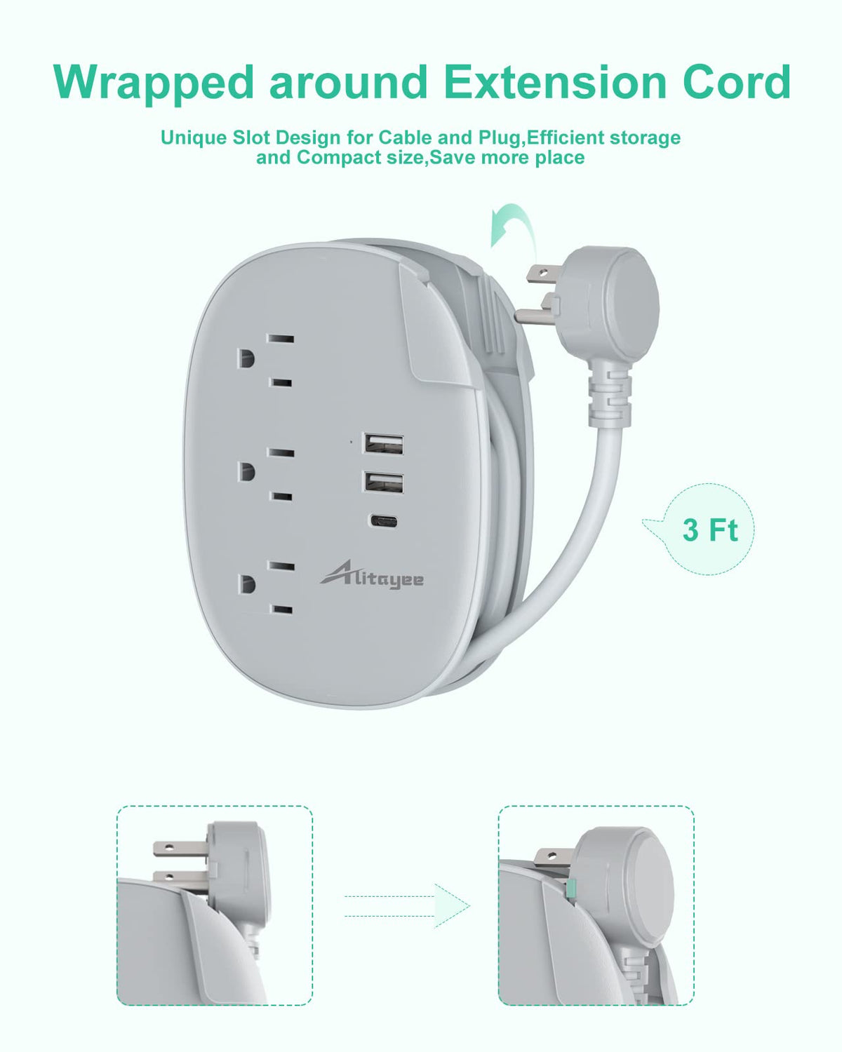 Alitayee close-up of USB-C and USB-A ports with smart charging benefit