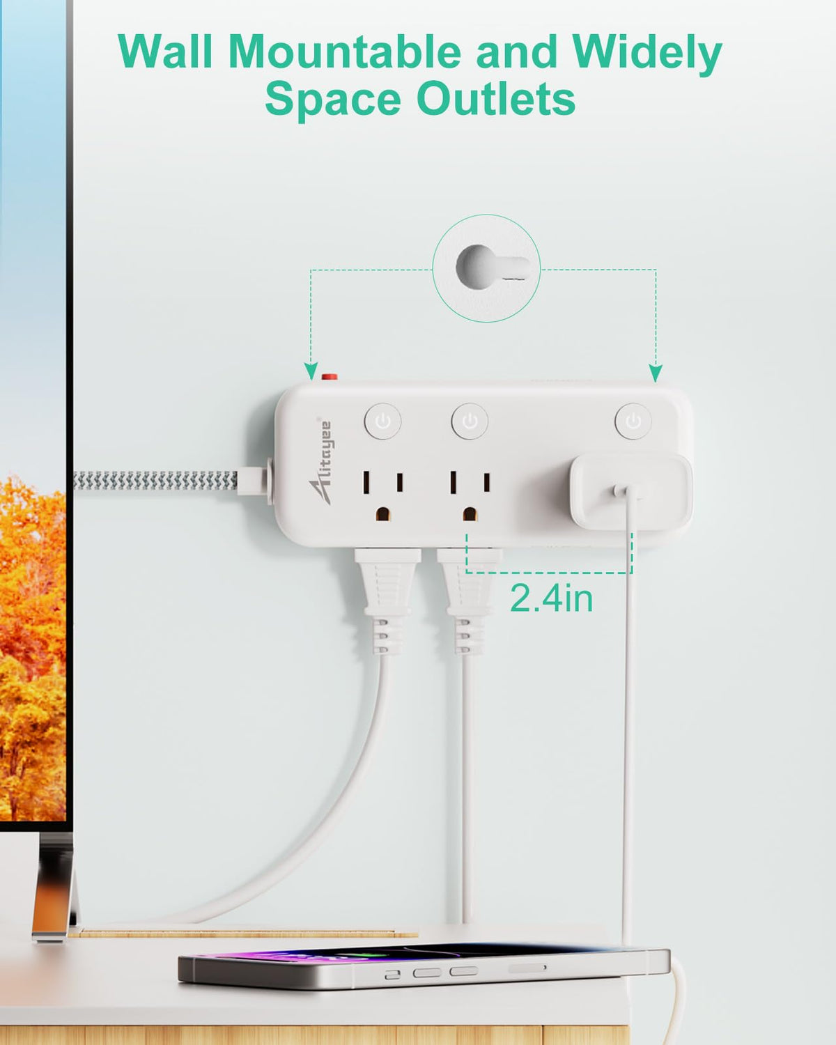 Alitayee 5ft braided extension cord with durable copper wiring