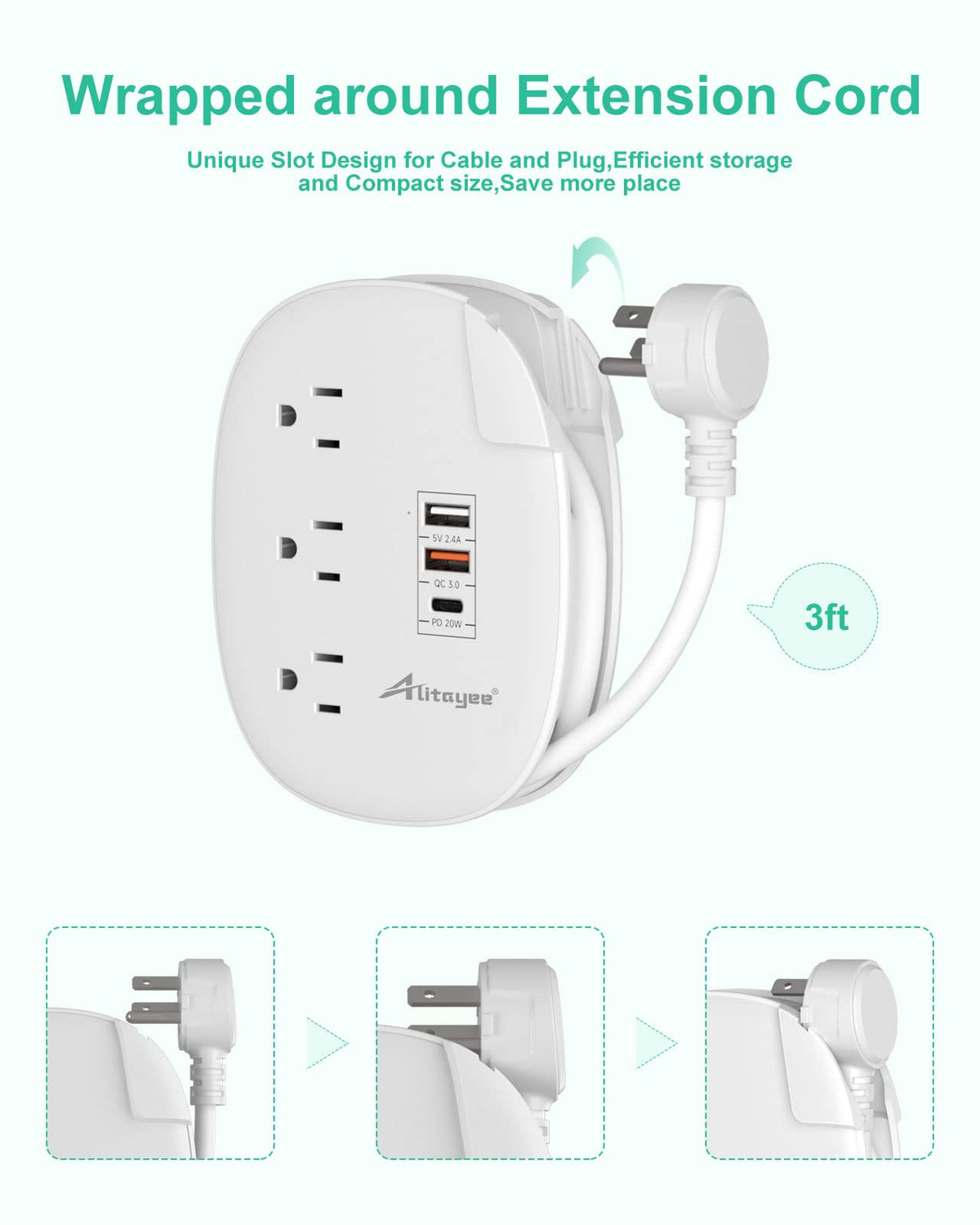 Alitayee flat plug 45-degree design frees space