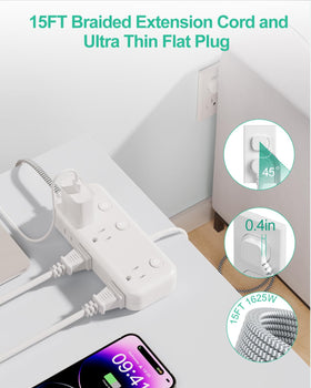 Alitayee flat plug at 45-degree angle fits behind furniture.