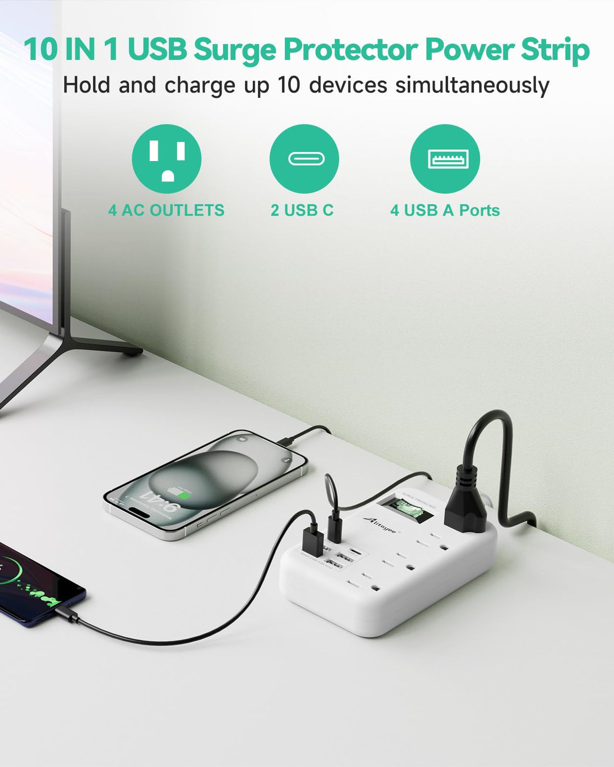 Alitayee USB-C port powers devices quickly with smart detection.