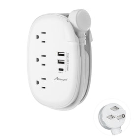 Alitayee USB C Travel Power Strip with 3 outlets and 3 USB ports for versatile charging.