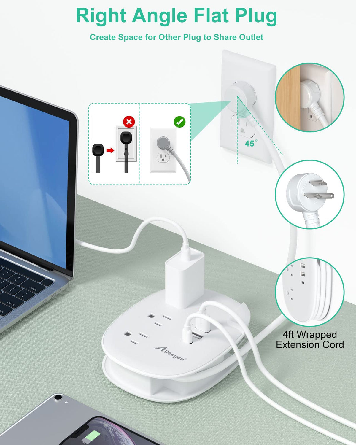 Alitayee USB C Travel Power Strip compact travel companion for cruises.