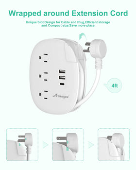 Alitayee USB C Travel Power Strip ideal for dorm rooms and desks.