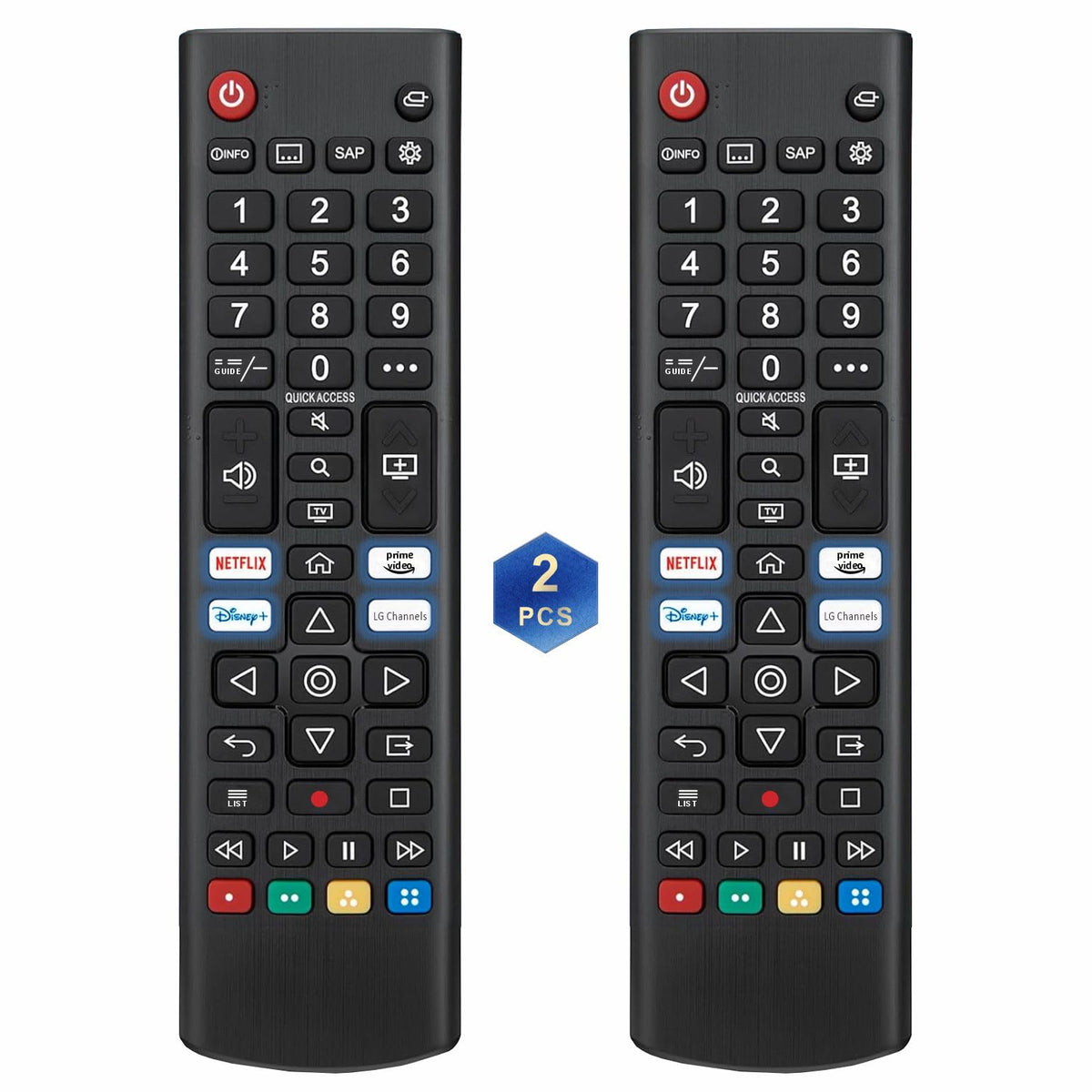 Alizen LG universal remote 2-pack front view with easy-access buttons for quick control