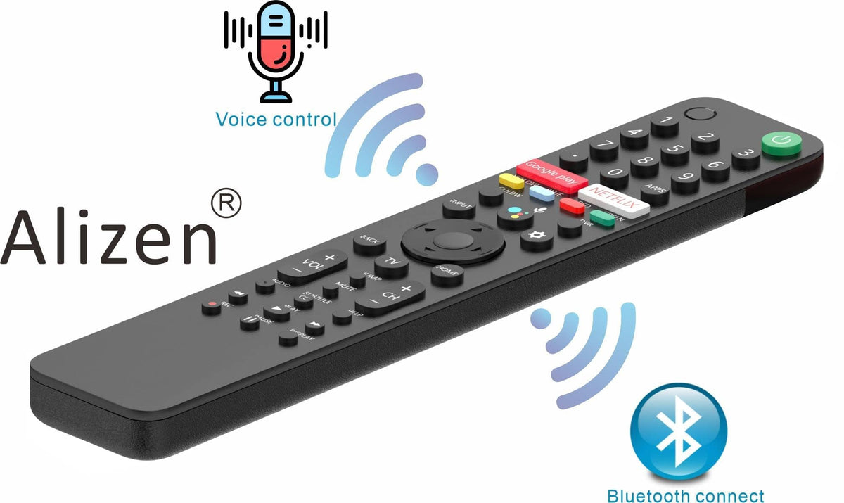 Alizen remote with voice search enables hands-free navigation on Sony TV.
