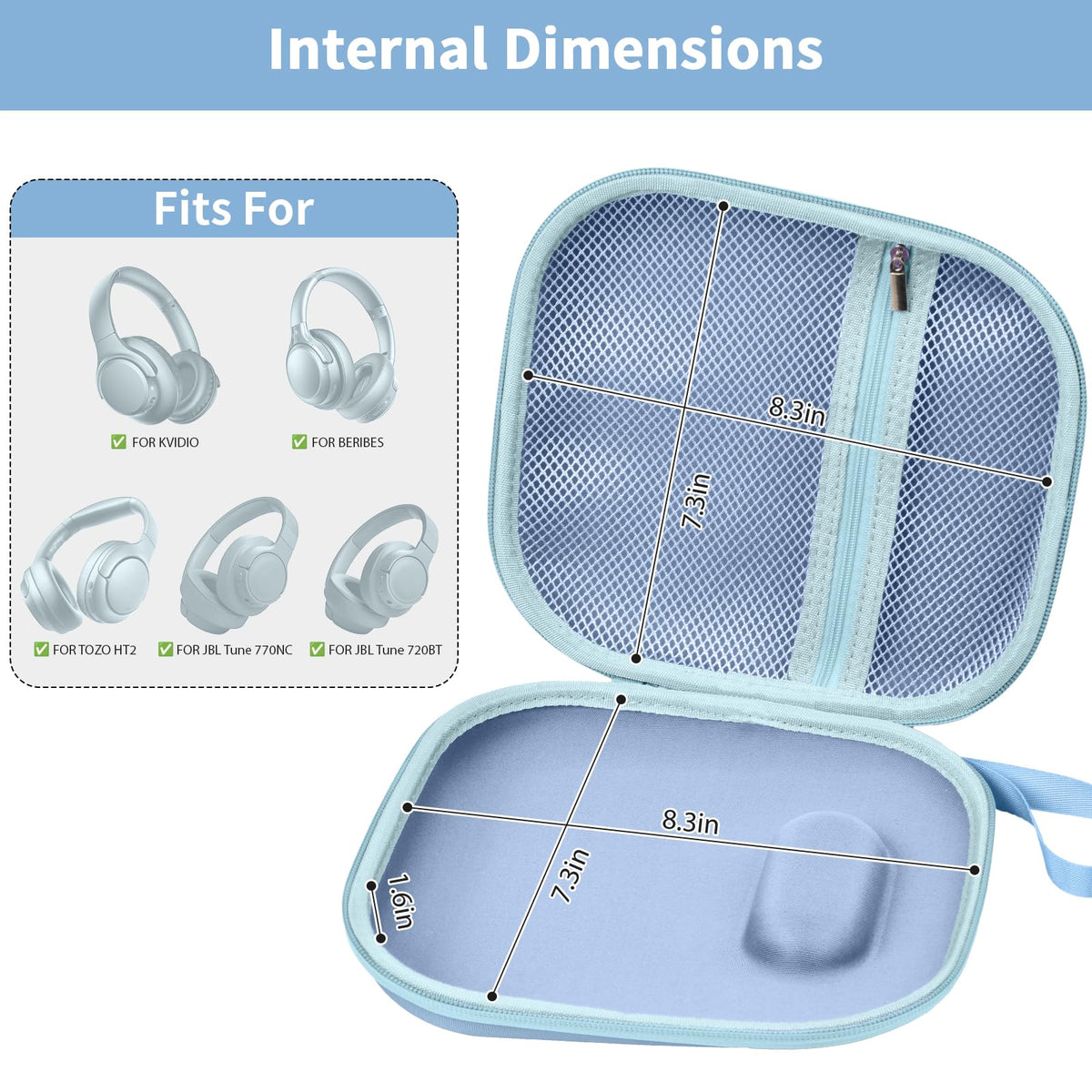 ALKOO blue case shows zippered pouch for accessories, keeping cables organized.