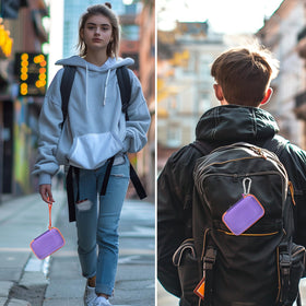 Case can be hung on a backpack for hands-free transport.
