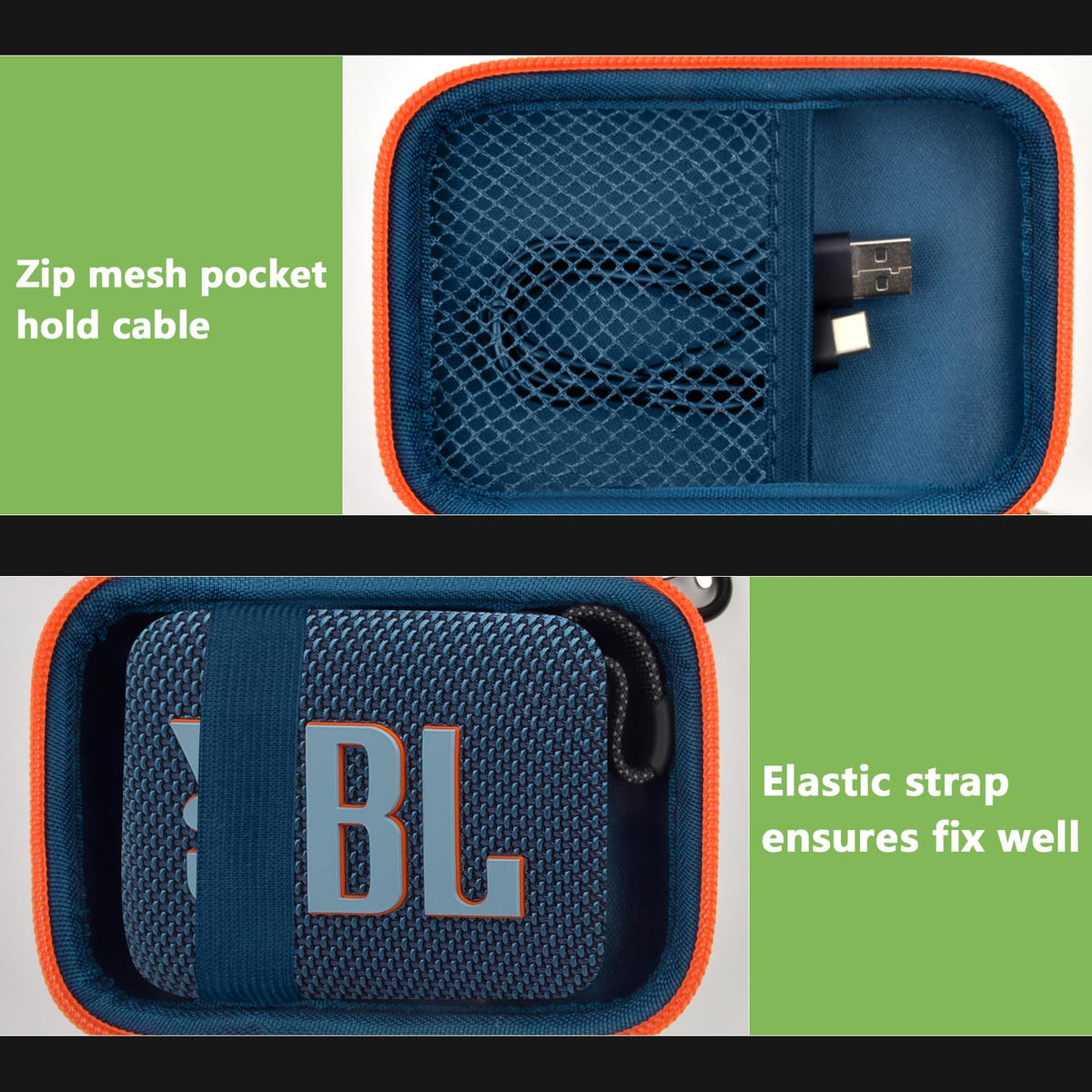 ALKOO JBL Go 4 case blue smooth zipper for easy opening and closing.