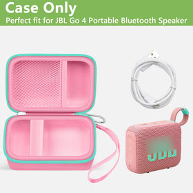 ALKOO JBL Go 4 pink case with elastic strap secures speaker on the go.