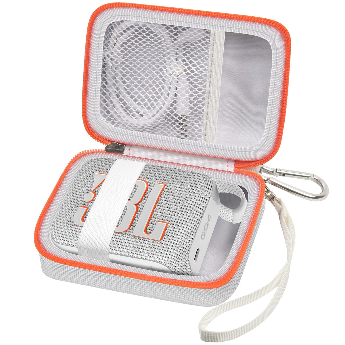 ALKOO JBL Go4 case exterior shows a white hard shell for travel protection.