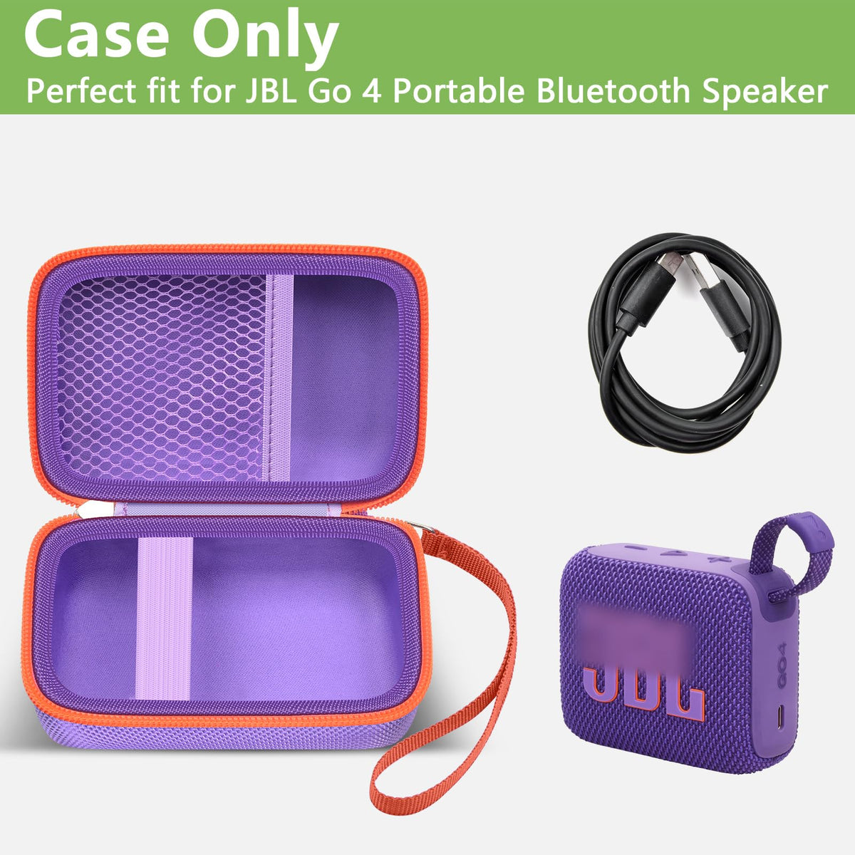 Inside view shows elastic strap securing the JBL Go4 speaker.