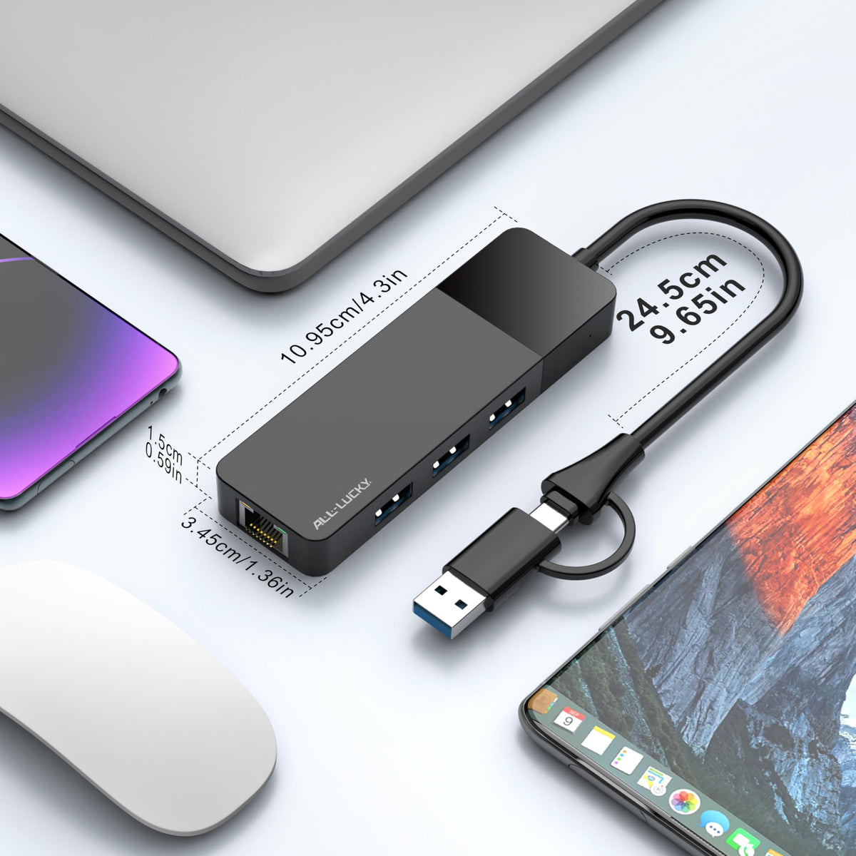 ALL-LUCKY travel-ready hub for on-the-go wired networking.