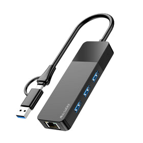 ALL-LUCKY USB-Ethernet adapter with three USB 3.0 ports for expanded peripherals.