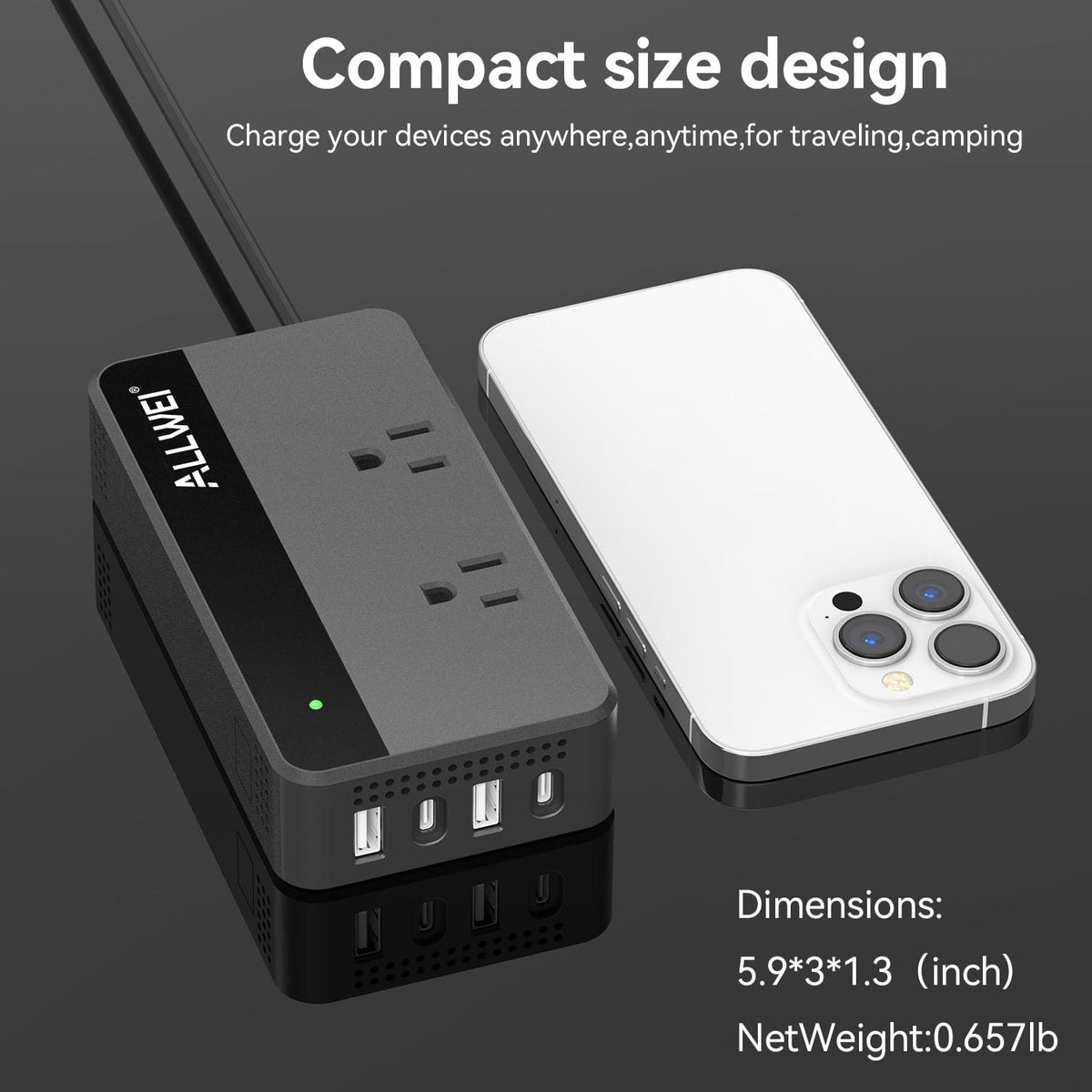 ALLWEI 200W in use on a road trip powering laptops and devices