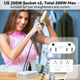ALLWEI closeup label displaying wattage and safety specs for traveler reassurance