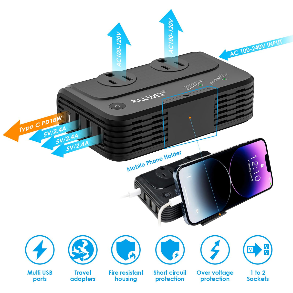 ALLWEI converter held in hand showing scale and travel-sized convenience