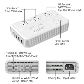 ALLWEI setup on hotel desk powering gadgets showing convenient travel use
