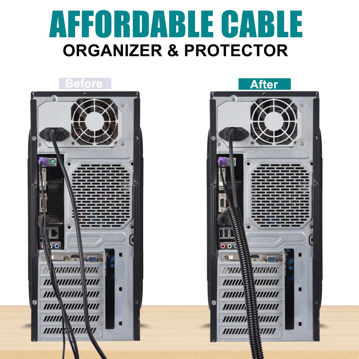 ALLWIN abrasion-resistant plastic wire cover guards cords in garages and offices.