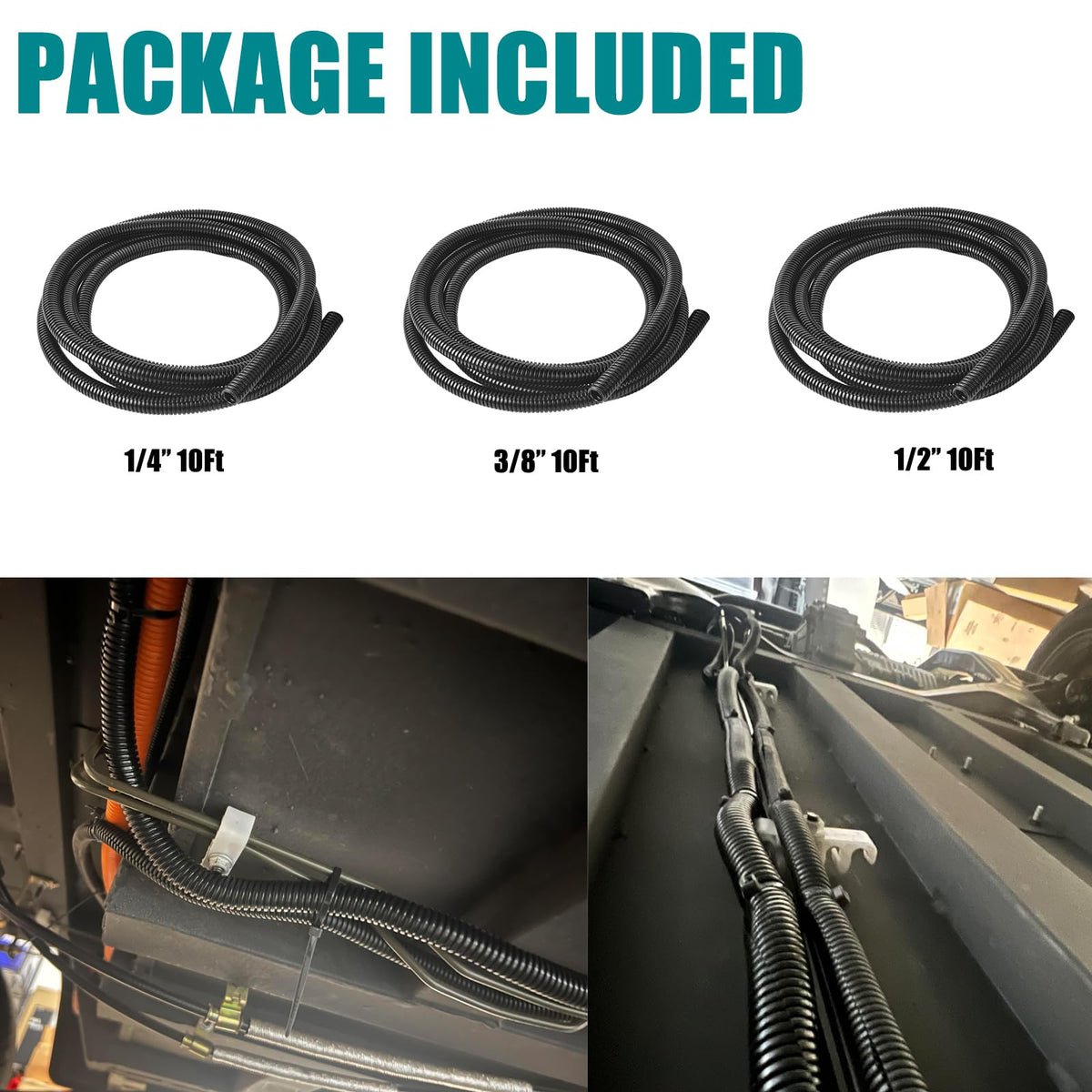 ALLWIN split loom 3/8-10ft black provides durable protection for automotive cables.