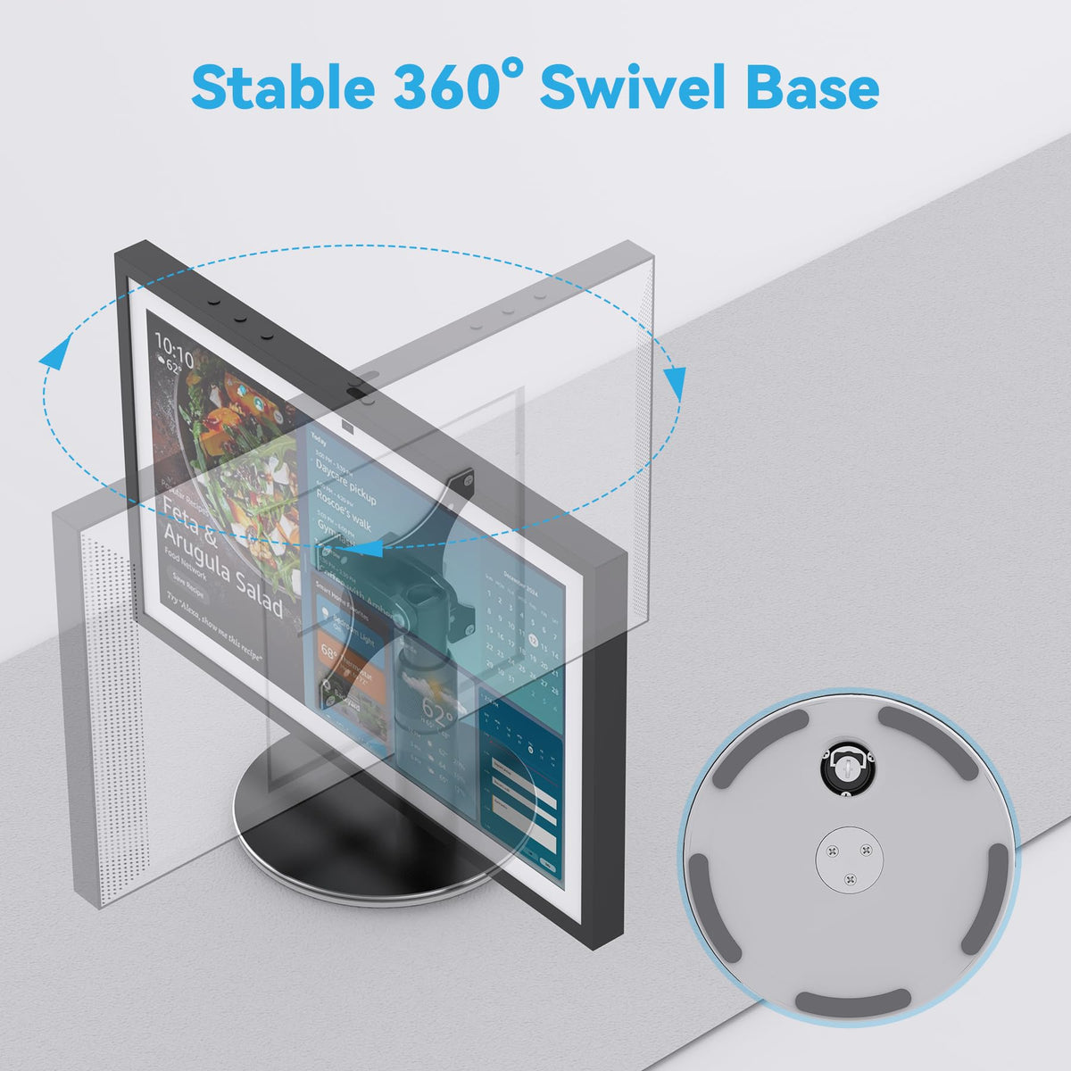 Almoz base close-up with non-slip pad protecting desk surfaces and preventing slides
