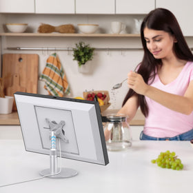Almoz riser on kitchen counter with Echo Show showing convenient hands-free use