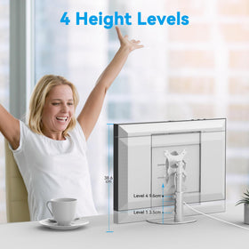 Almoz stand showing four height levels for ergonomic viewing and comfort