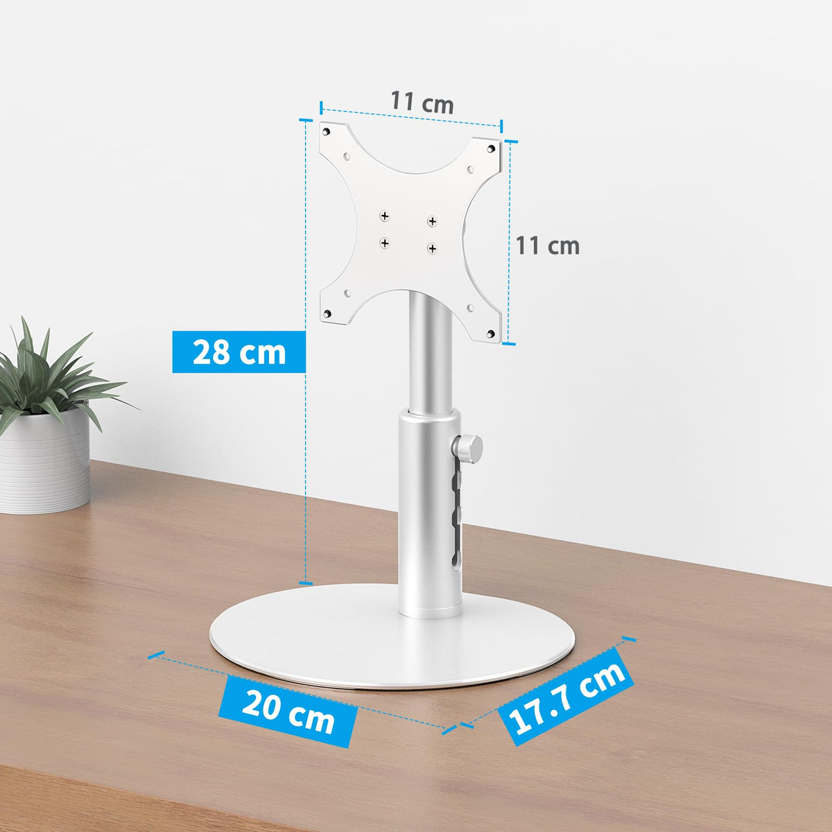 Almoz stand side profile demonstrating tilt adjustment and better screen visibility