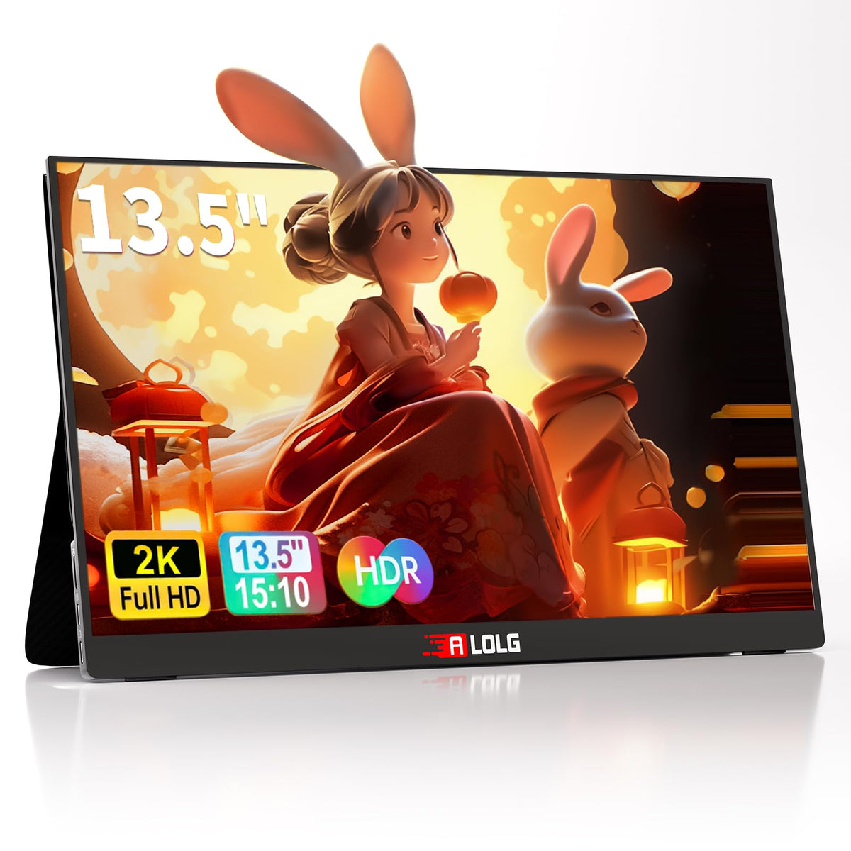 ALOLG 13.5-inch portable monitor front view showing HDR for sharp laptop work.