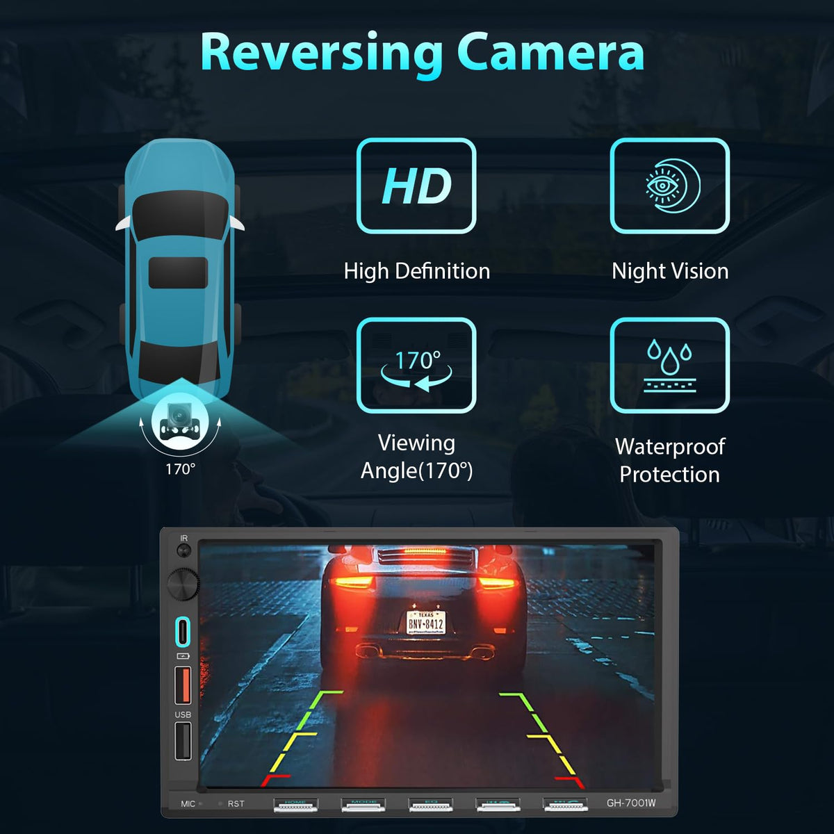 Alondy 170-degree viewing angle aids safer reversing and parking.